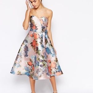 Chi Chi London Elmaya Bandeau Floral Strapless Tea Debutante Dress Women's 14